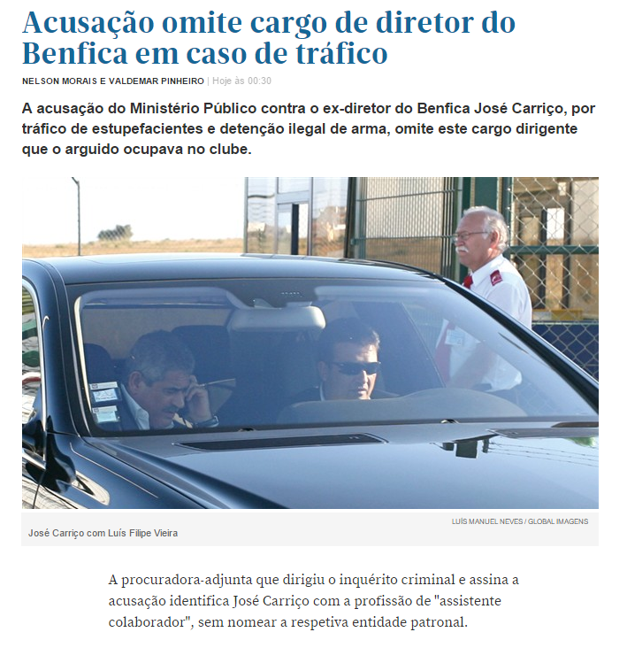 Acusação omite cargo de diretor do benfica em ca