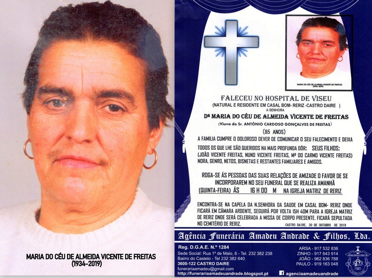 FOTO RIP DE MARIA DO CÉU DE ALMEIDA VICENTE FREIT