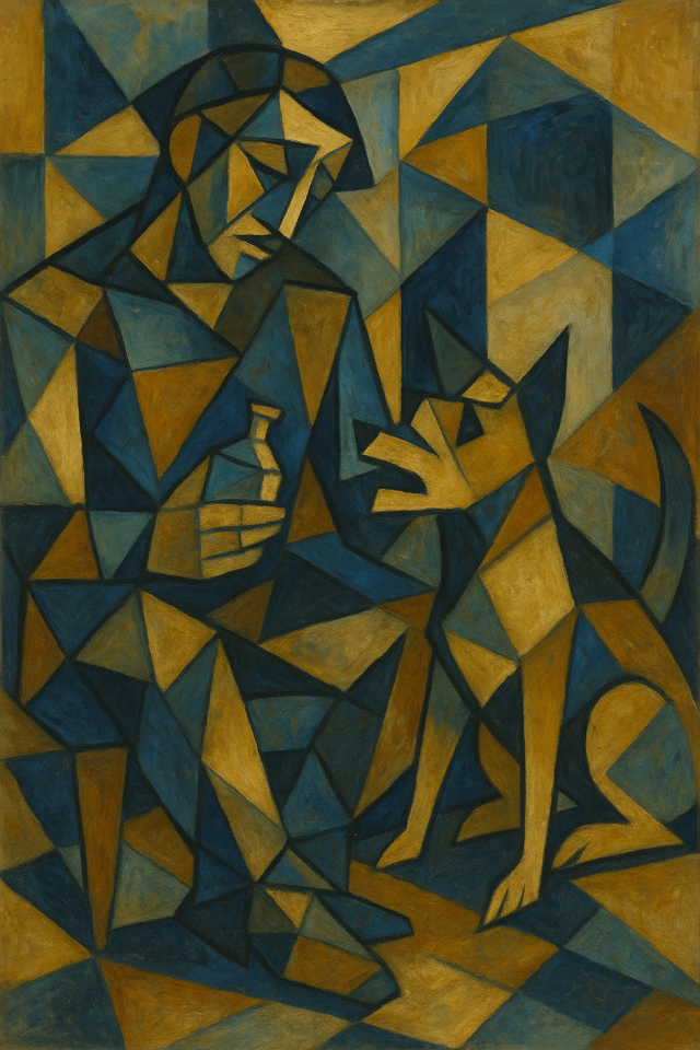 "Figura humana e cão" - inspirada no Cubismo abstrato.
