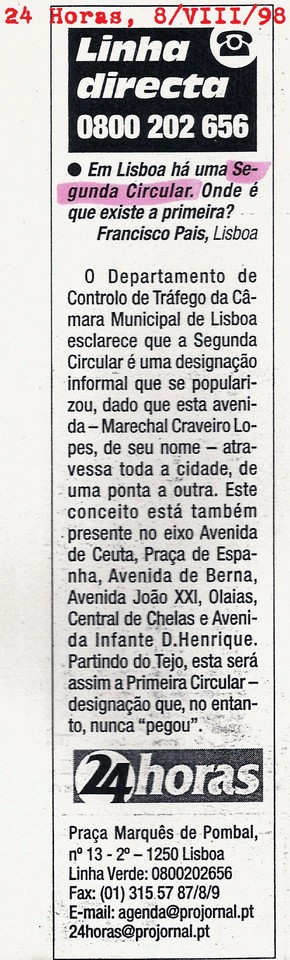 «Segunda Circular», 24 Horas,  08/VII/1998