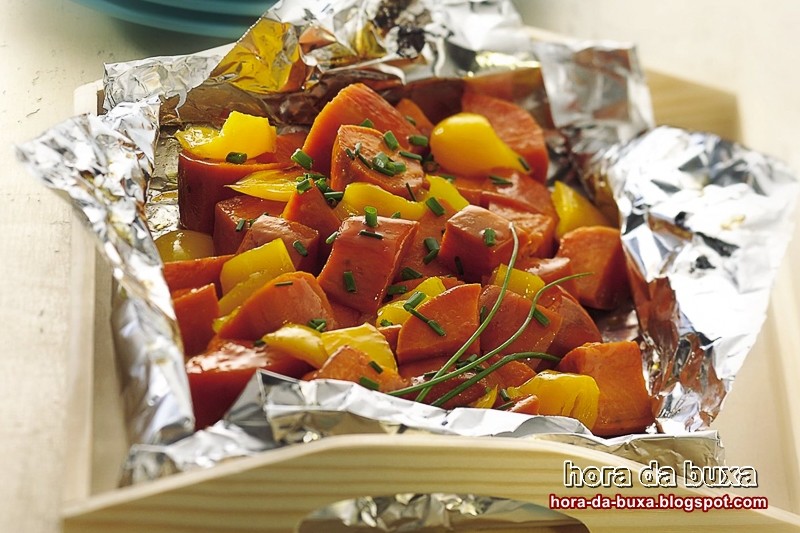 Batata-doce e Pimentão grelhados em Papelote - ho