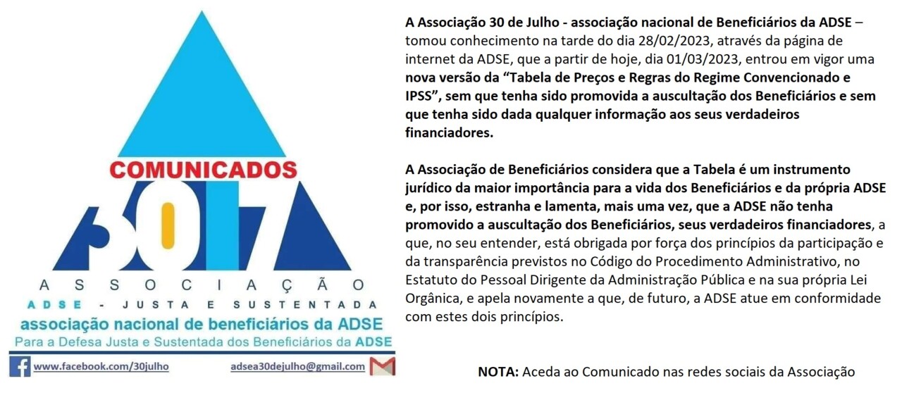 ADSE Associação de Beneficiários Comunicados 01/2023