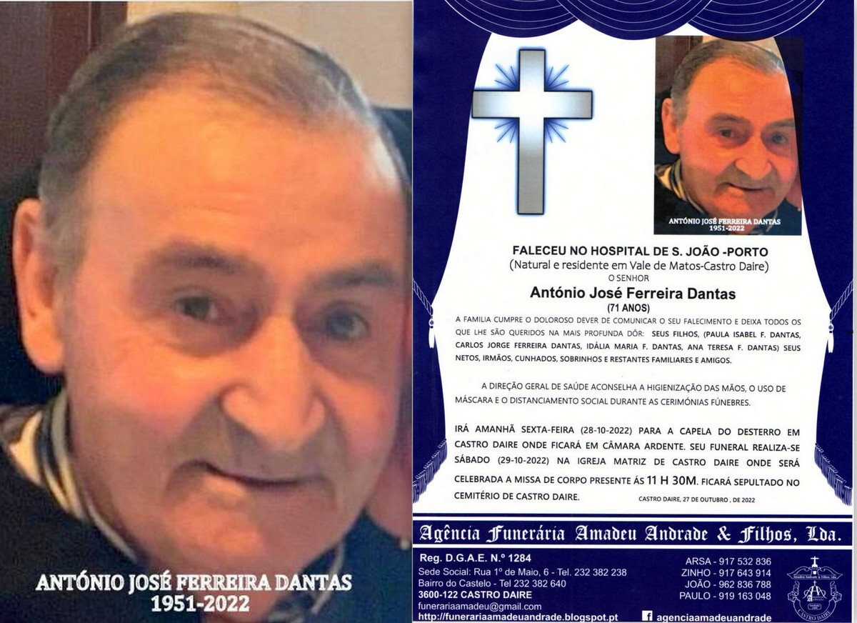 FOTO RIP  DE ANTÓNIO JOSÉ FERREIRA DANTAS-71 ANO