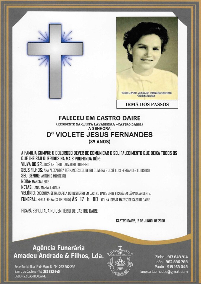 RIP-DE VIOLETE JESUS FERNANDES -89 ANOS (CASTRO DA