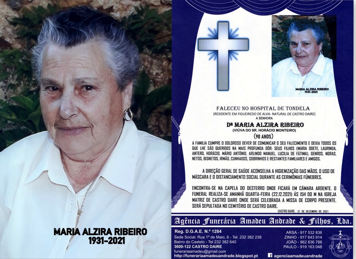 FOTO RIP  DE MARIA ALZIRA RIBEIRO-90 ANOS(CASTRO D