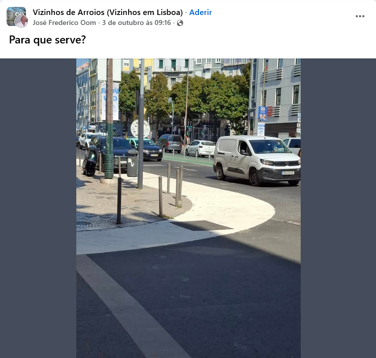 José Frederico Oom, »Para que serve [a orla da rodovia pintada de branco]?, in Vizinhos de Arroios (Vizinhos em Lisboa), 3/X/25
