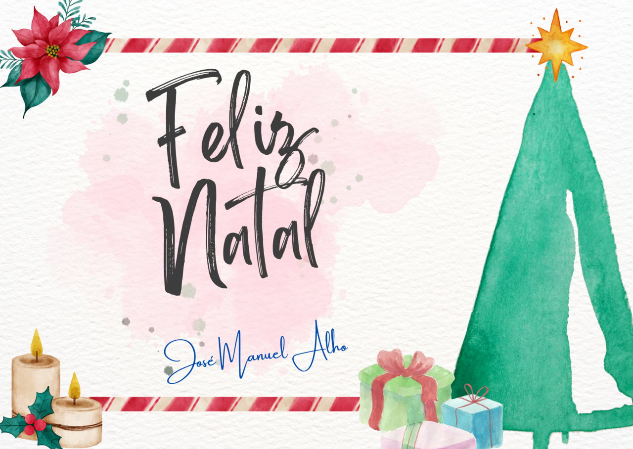 Cartão de Feliz Natal Aquarelado Vermelho e Verde