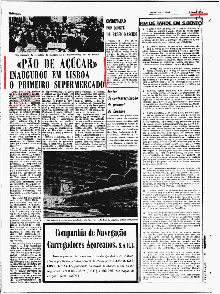 Novo supermercado Pão de Açúcar, Avenida dos Estados Unidos da América (Diário de Lisboa, 2/5/1970)