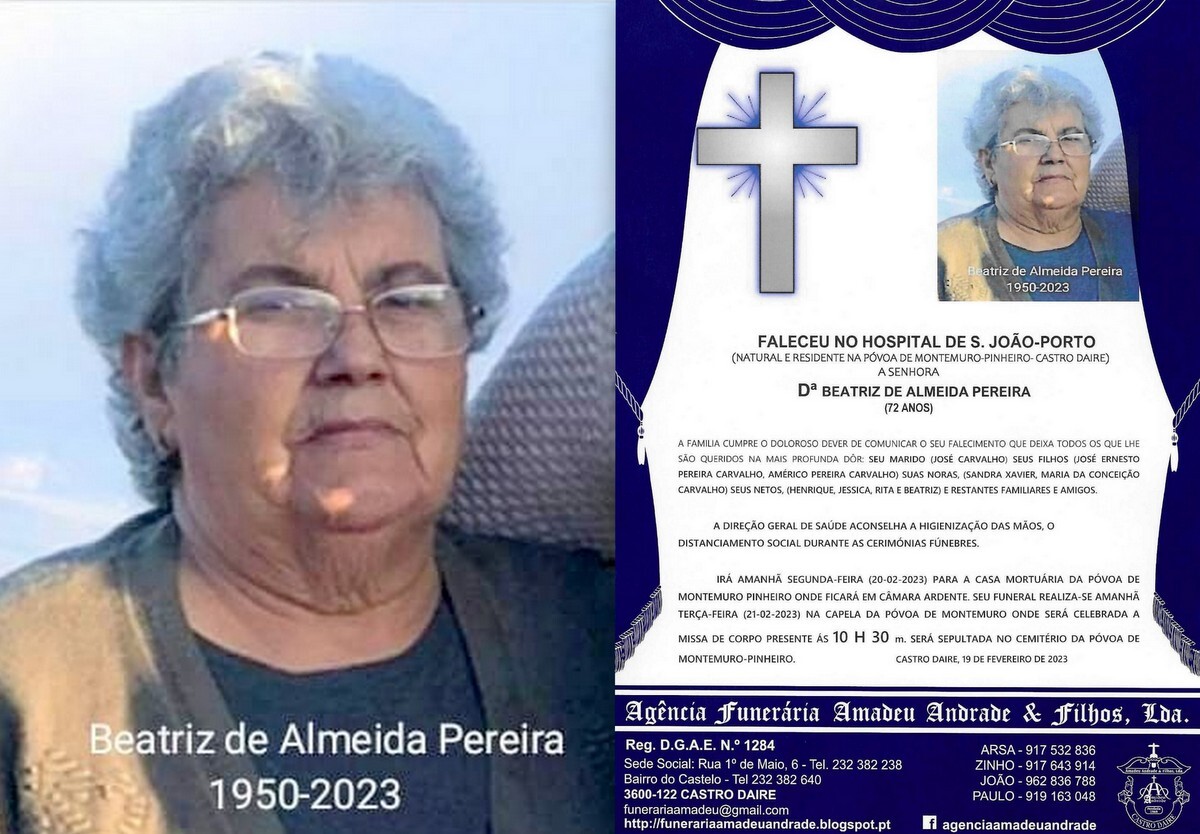 FOTO RIP DE BEATRIZ DE ALMEIDA PEREIRA -72 ANOS (P