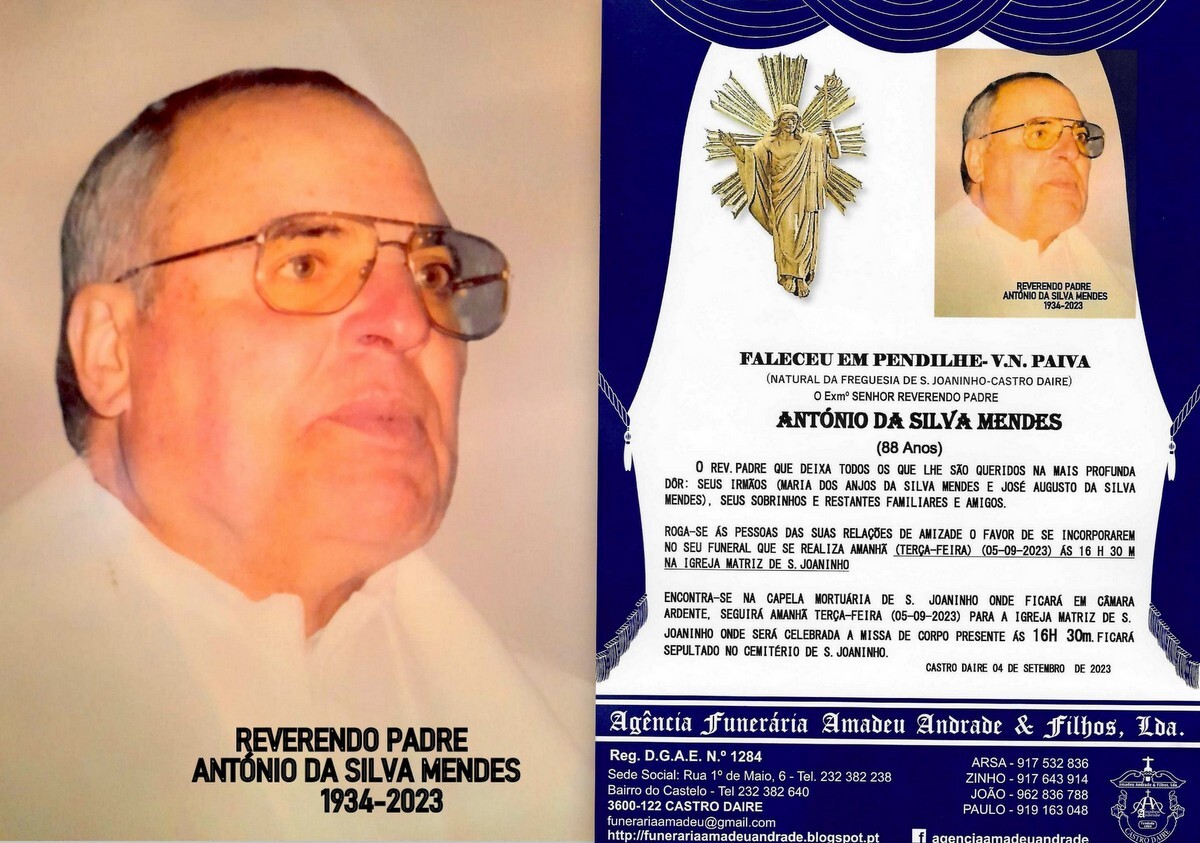 FOTO RIP  DE ANTÓNIO DA SILVA MENDES-88 ANOS (S.j