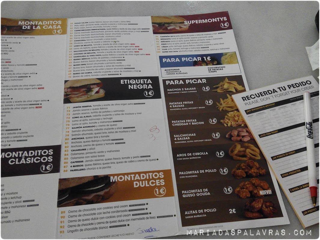 100 montaditos - O menu | Maria das Palavras