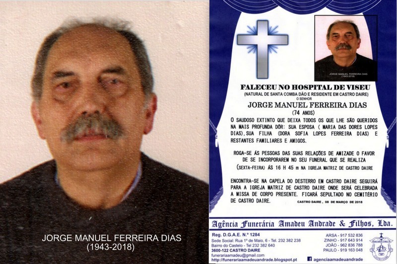 FOTO RIP  DE JORGE MANUEL FERREIRA DIAS -74 ANOS (
