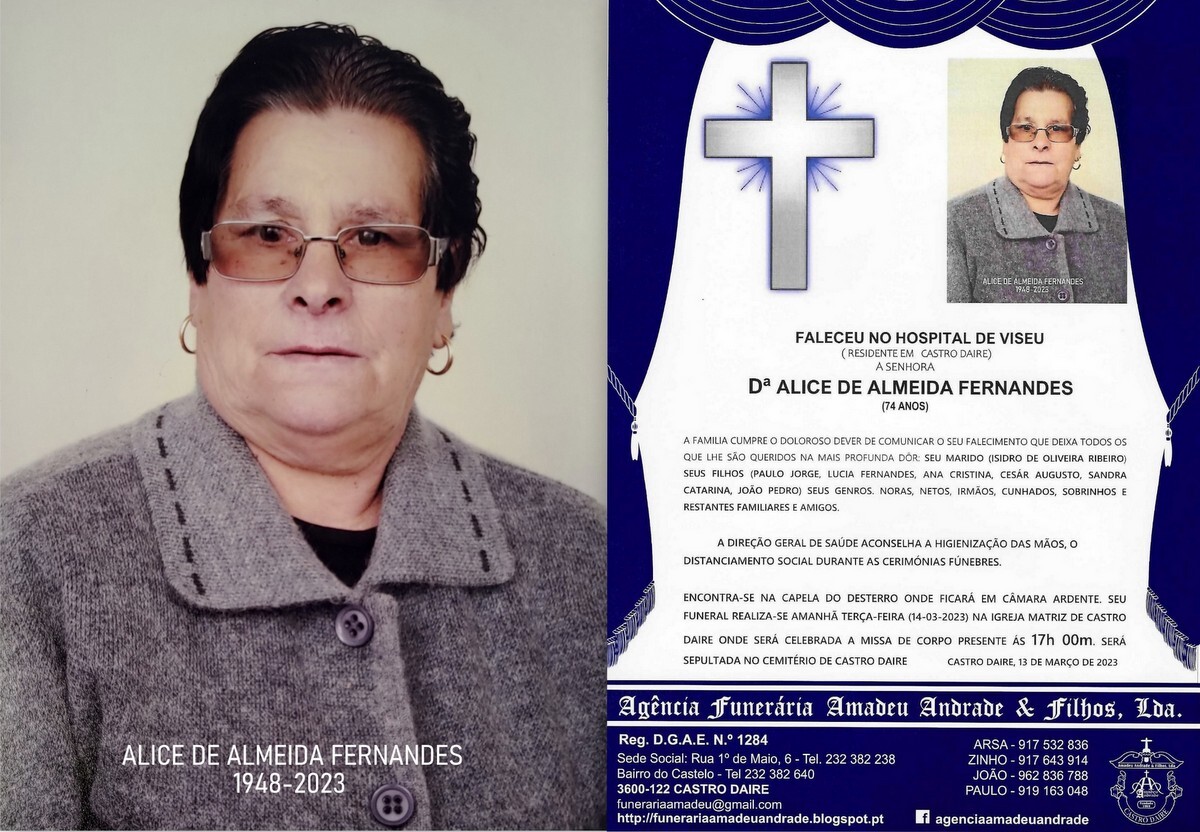FOTO RIP DE DE ALICE DE ALMEIDA FERNANDES-74 ANOS 
