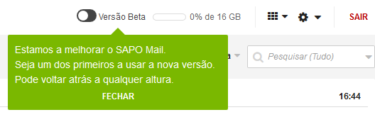 Interrutor para aceder à nova versão Interrutor para aceder à nova versão
