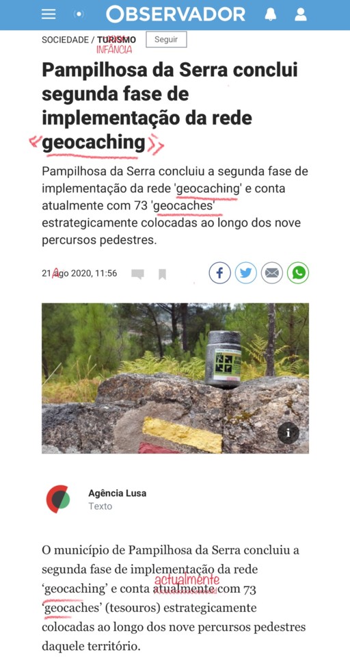 Pampilhosa da Serra conclui segunda fase de implementação da rede geocaching, Observador, 22/08/20