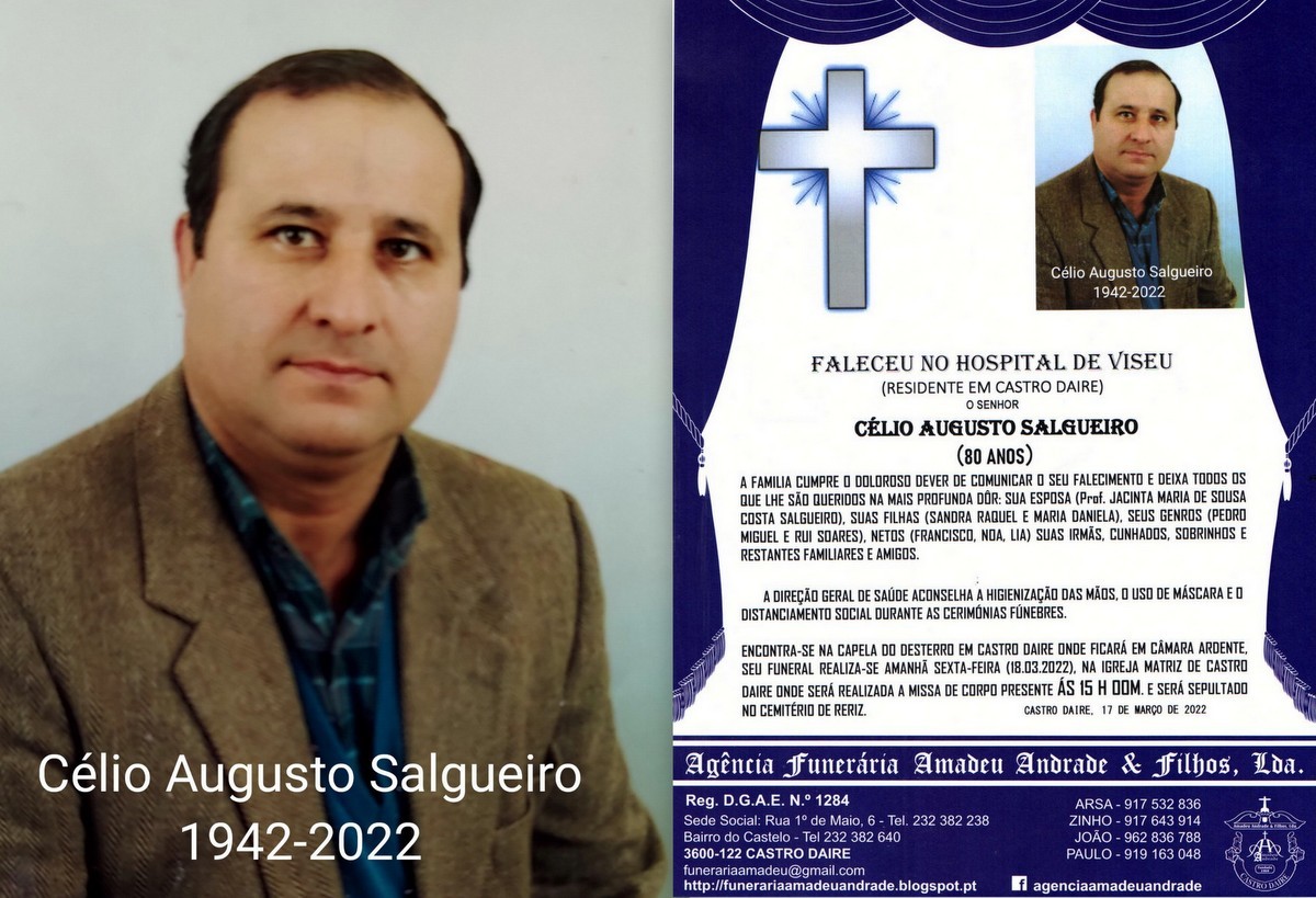 FOTO RIP  DE CÉLIO AUGUSTO SALGUEIRO-80 ANOS (CAS