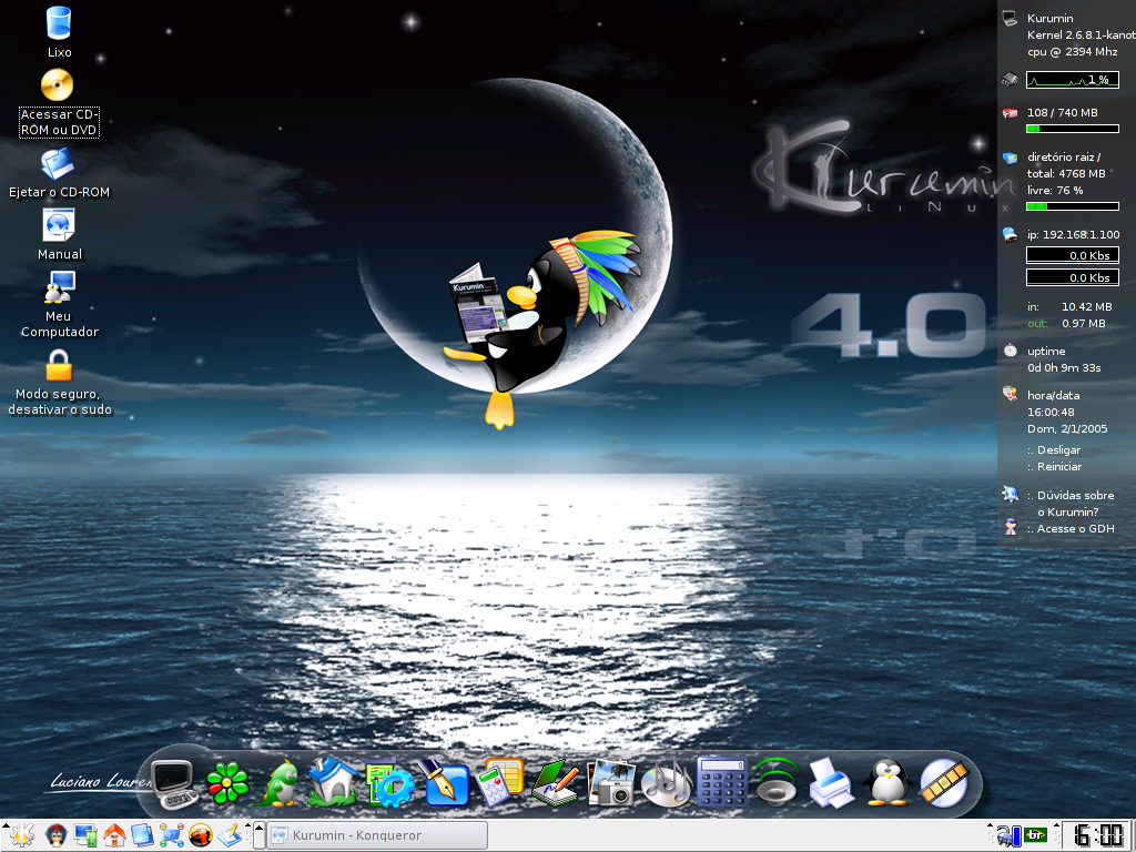 Kurumin 4 com interface gráfica KDE 3