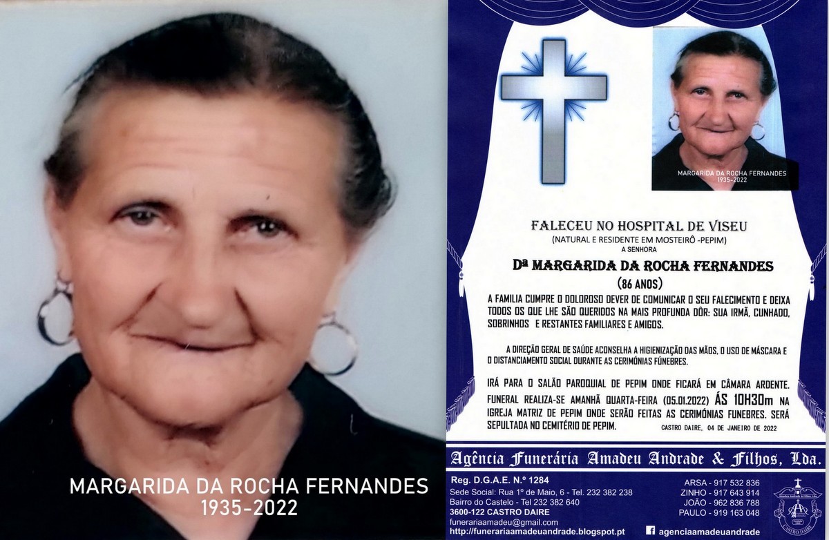 FOTO RIP  DE MARGARIDA DA ROCHA FERNANDES-86 ANOS 