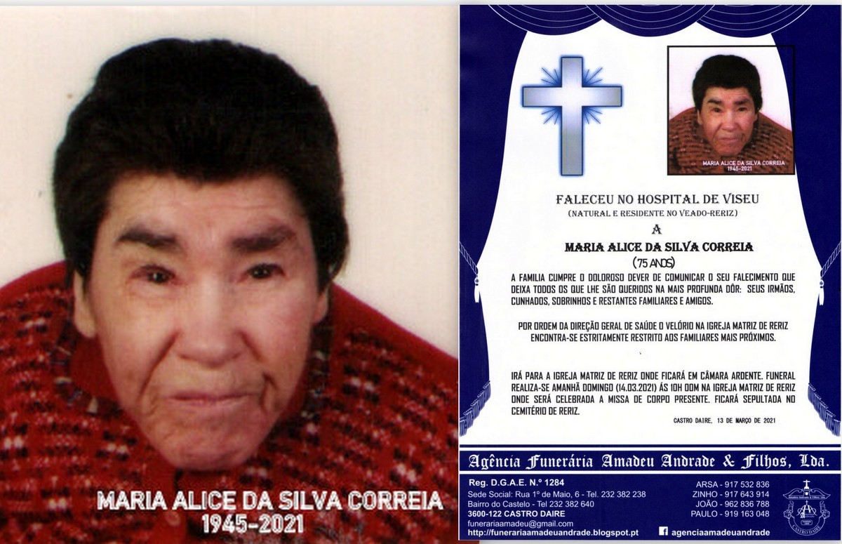 FOTO RIP DE MARIA ALICE DA SILVA CORREIA-75 ANOS (