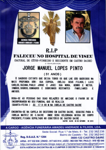RIP-DE JORGE MANUEL LOPES PINTO-51 ANOS (CASTRO DA