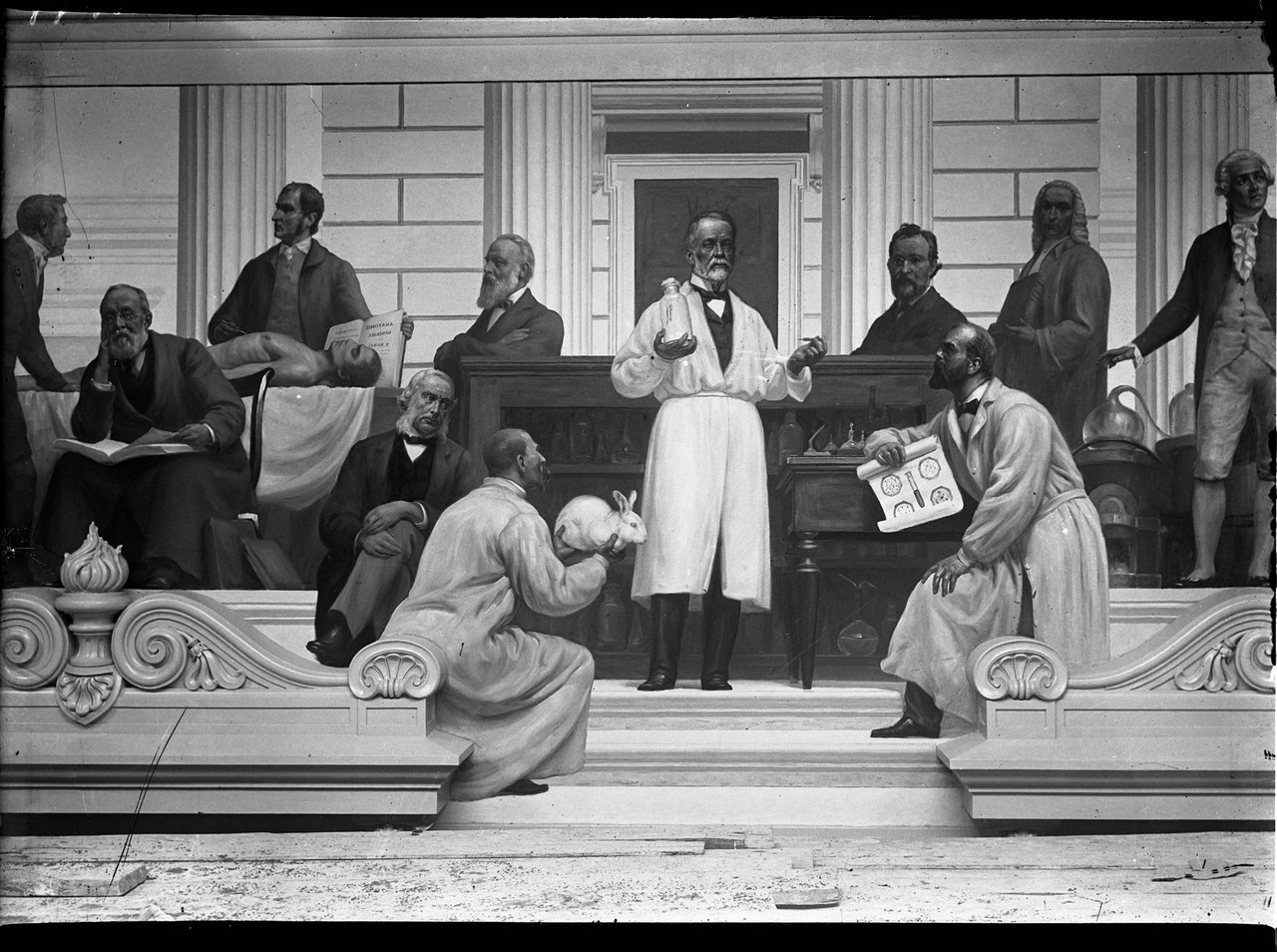 Pasteur rodeado dos seus discípulos - pintura mur