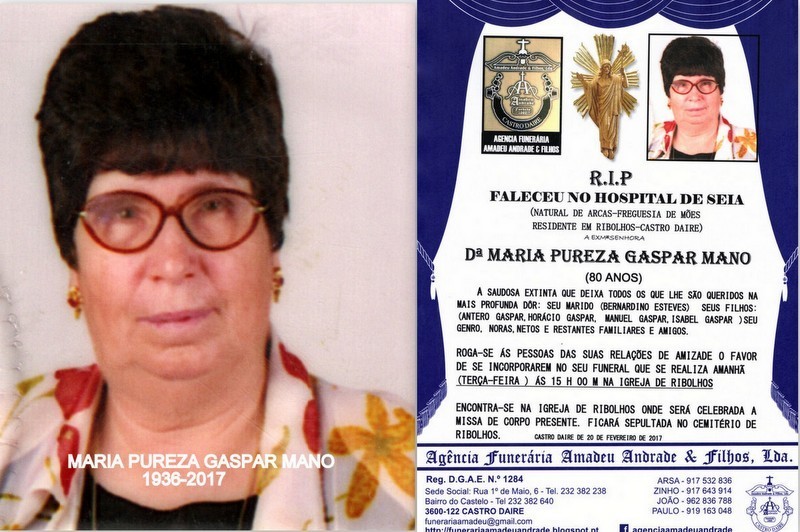 FOTO E RIP DE  MARIA PUREZA GASPAR MANO-80 ANOS (R