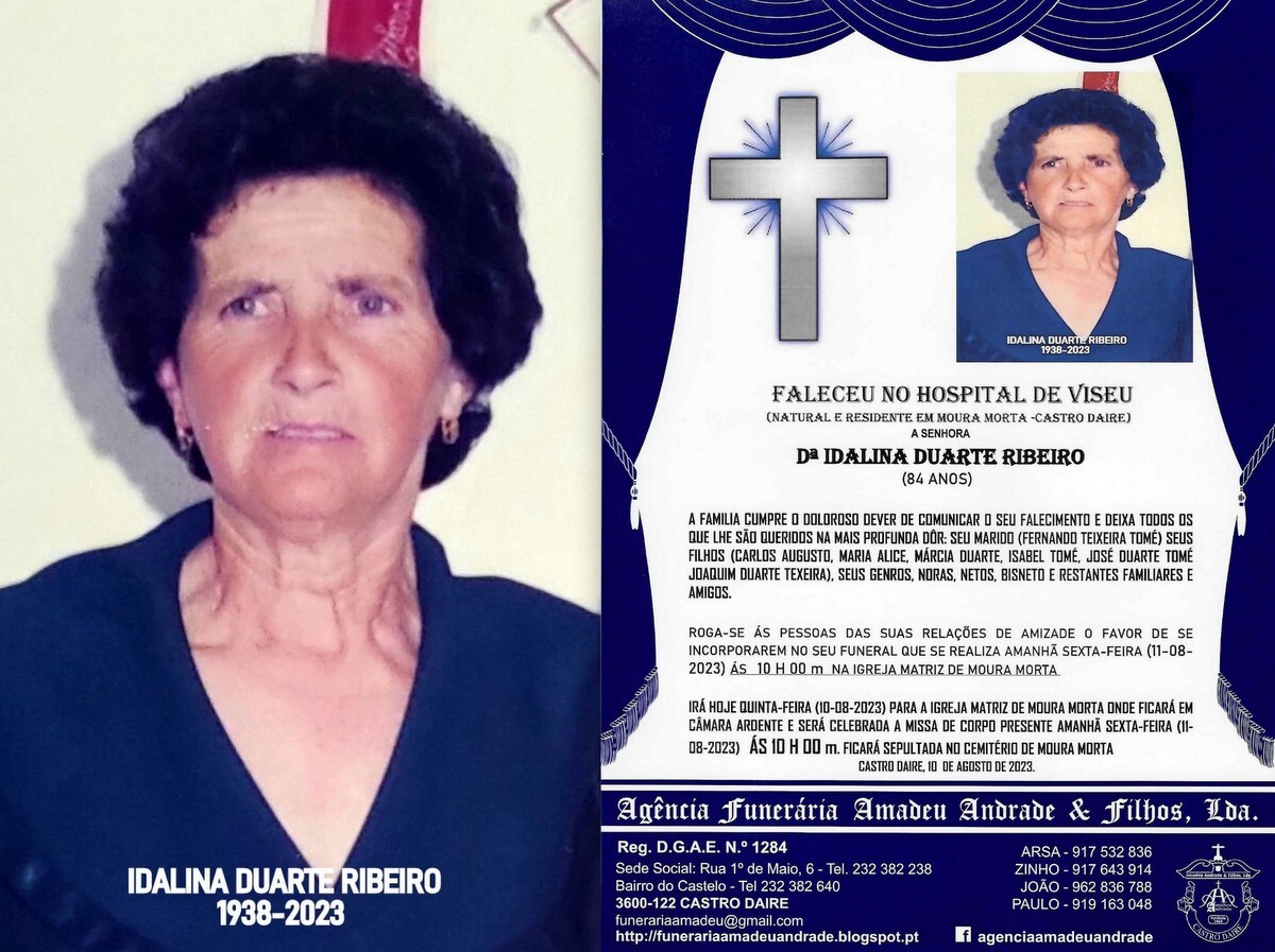 FOTO RIP DE IDALINA DUARTE RIBEIRO-84  ANOS (MOURA