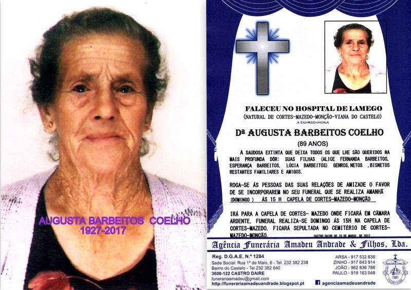 FOTO RIP DE AUGUSTA BARBEITOS COELHO -89 ANOS (MON