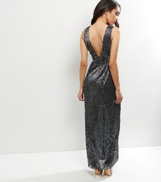 petite-silver-metallic-pleated-plunge-v-neck-maxi-