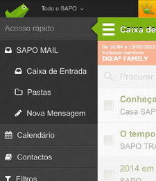SAPO Mail - novo menu mobile