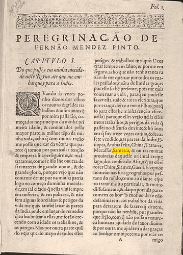 Peregrinação de Fernão Mendes Pinto, Lisboa, Pedro Crasbeeck, 1614, f. 1