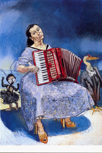 Um quadro de Paula Rego... figurativo e com cores dadas à imaginação.