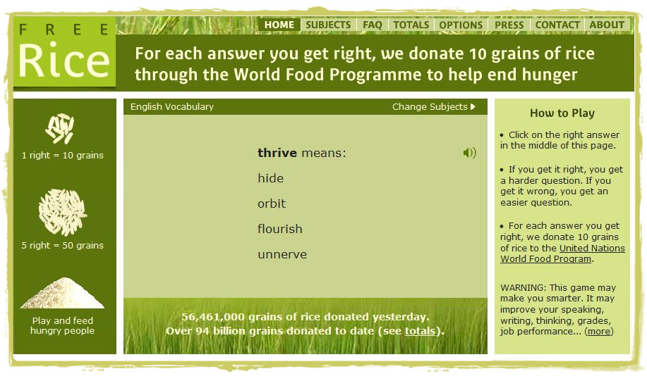 arroz livre jogo combater a fome