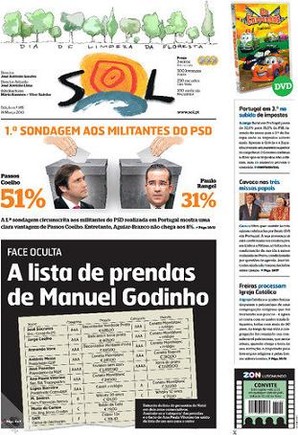 A capa de hoje do semanário "SOL"...