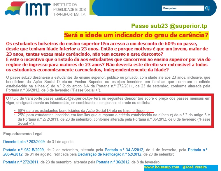 Passe sub23 e passe social + para estudantes do ensino superior e economicamente carenciados/bolseiros do ensino superior