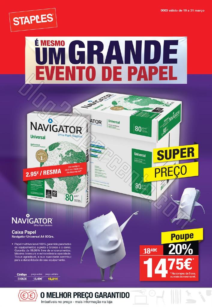 Antevisão folheto STAPLES Papel de 19 a 31 março