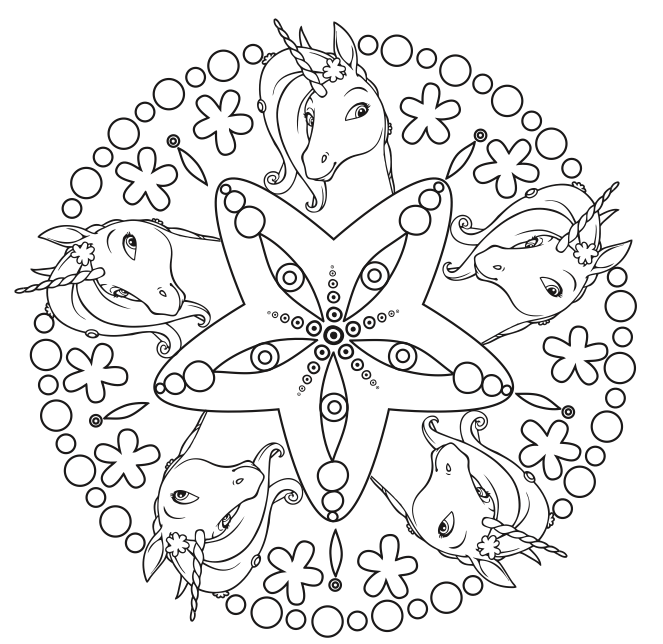 Desenho de mandala de unicórnio para colorir