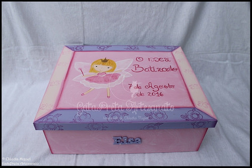 Caixa grande de batizado, caixa de recordações de bebé e moldura 