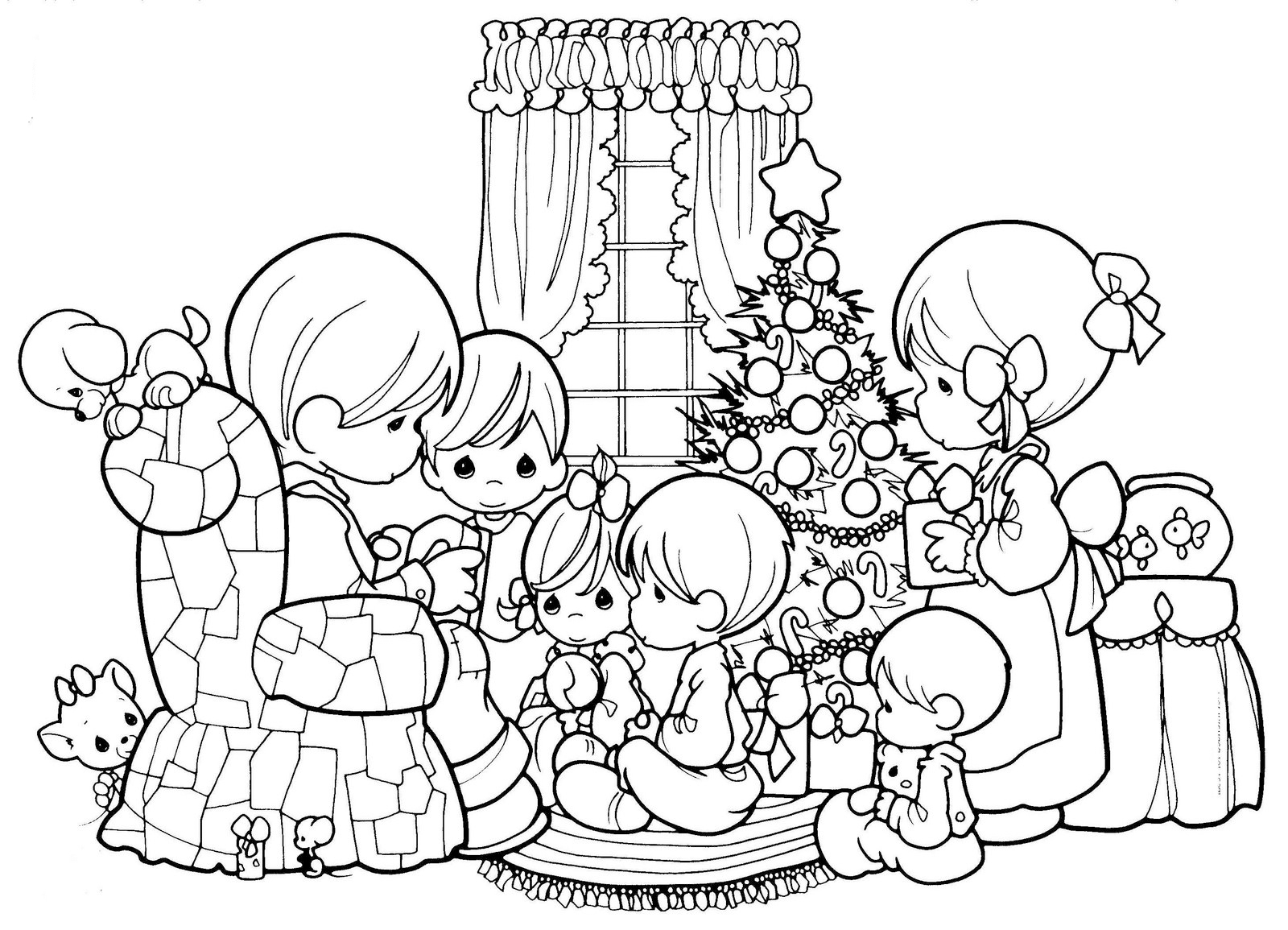 Desenho Montando Árvore de Natal para Colorir - Desenho para Colorir