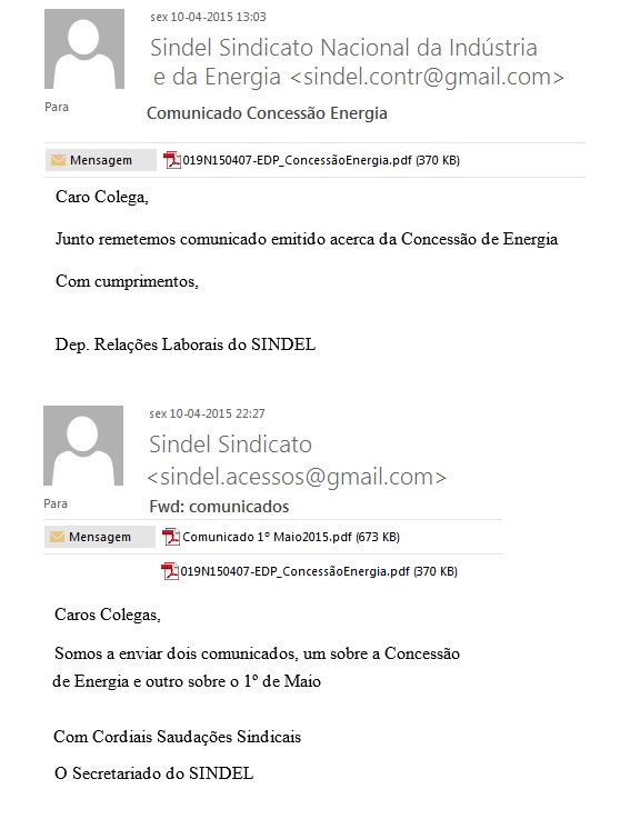 Sindel - Sindicato Nacional da Indústria e da Energia - Comunicados