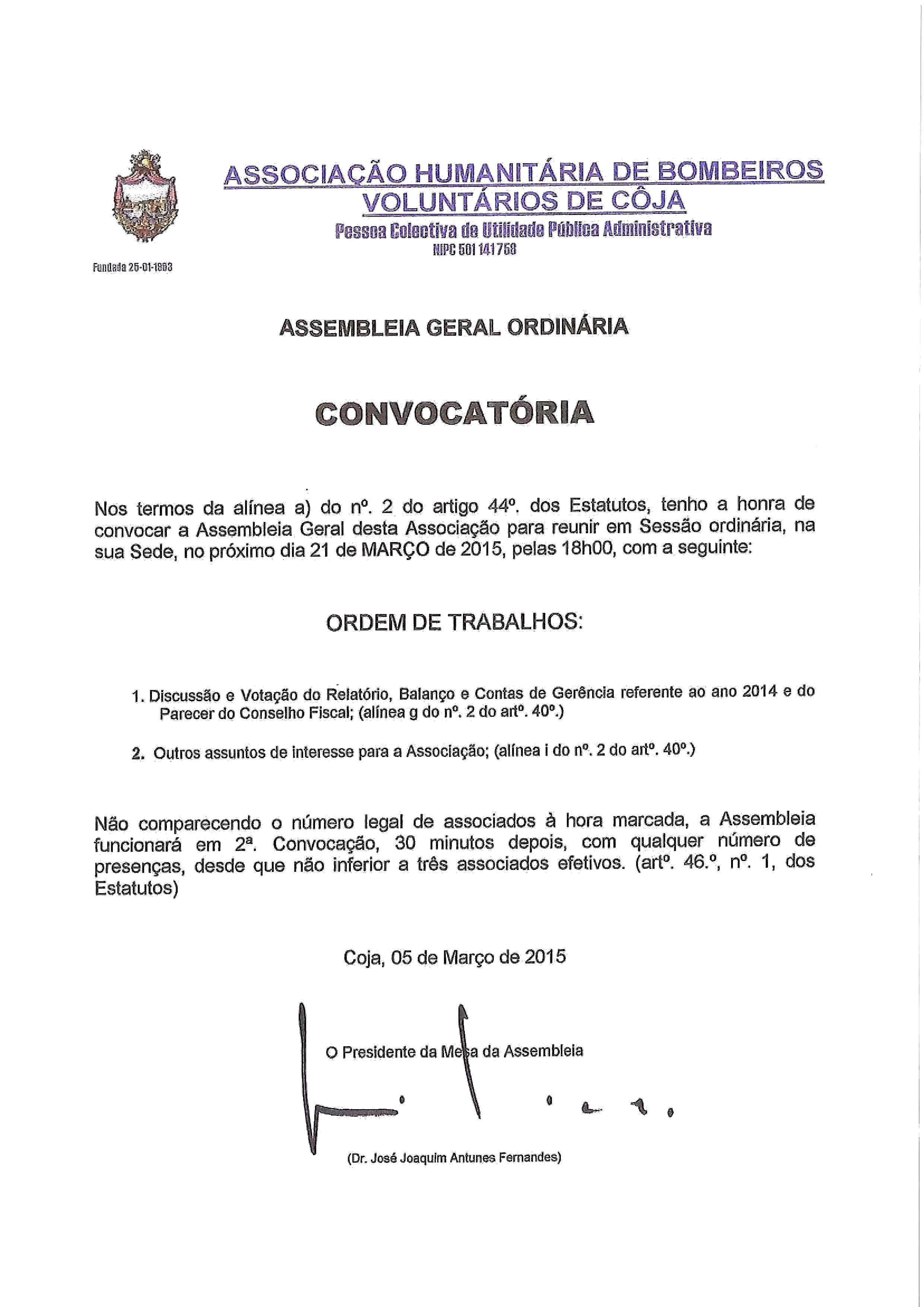Convocatória Bombeiros de Coja