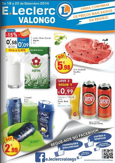 Antevisão Folheto E-LECLERC Valongo Promoções de 16 a 22 setembro