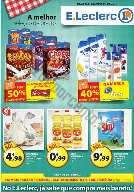 Antevisão Folheto E-LECLERC Promoções de 26 a 31 agosto