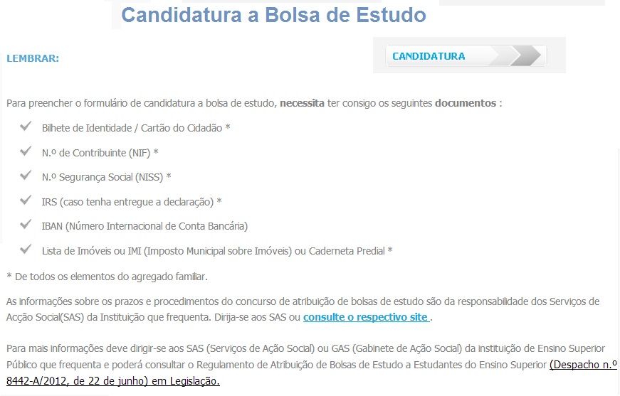 candidatura a bolsa de estudo ensino superior