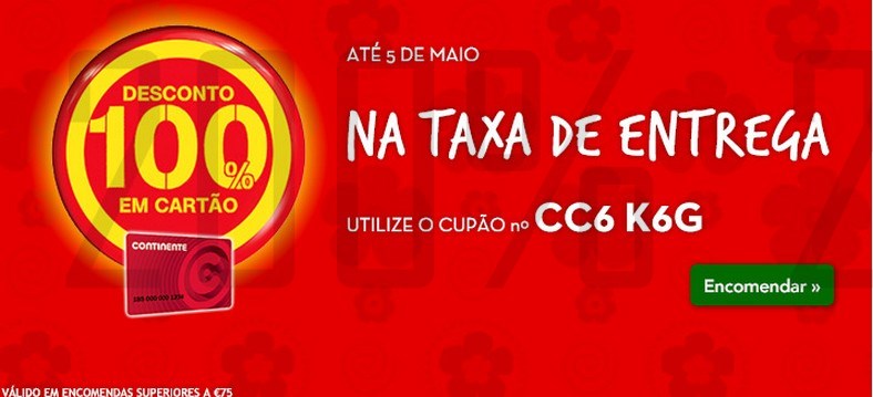 100% de desconto | CONTINENTE | taxa de entrega
