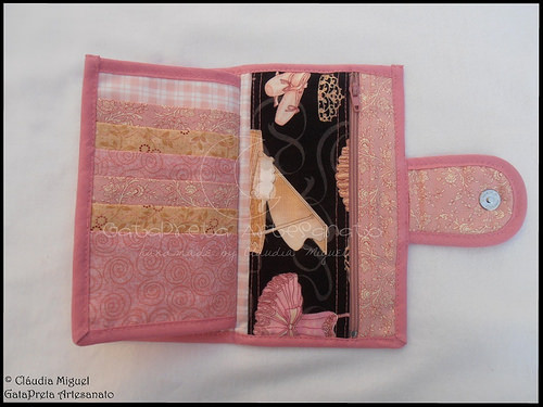 Carteira para notas, moedas, 24 cartões e cheques 