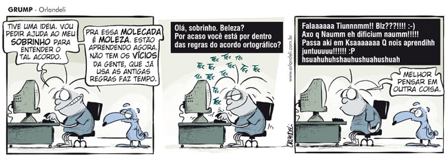 Tiras GRUMP - Sobre o Acordo Ortográfico