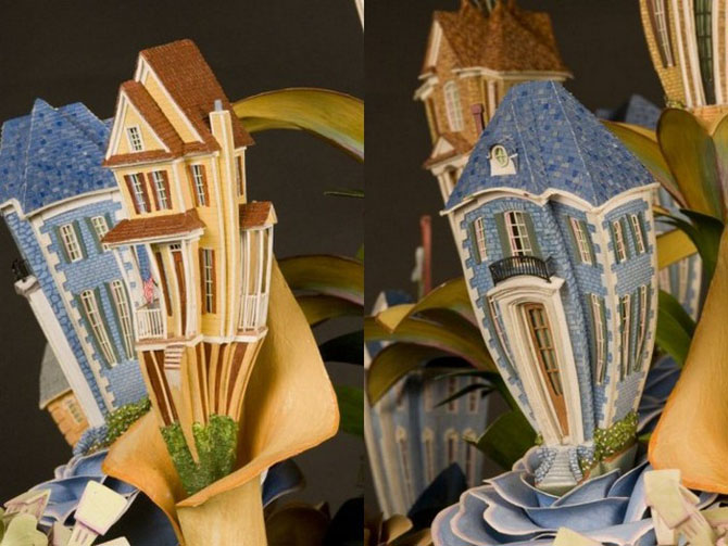 vasos flores arte miniatura casas