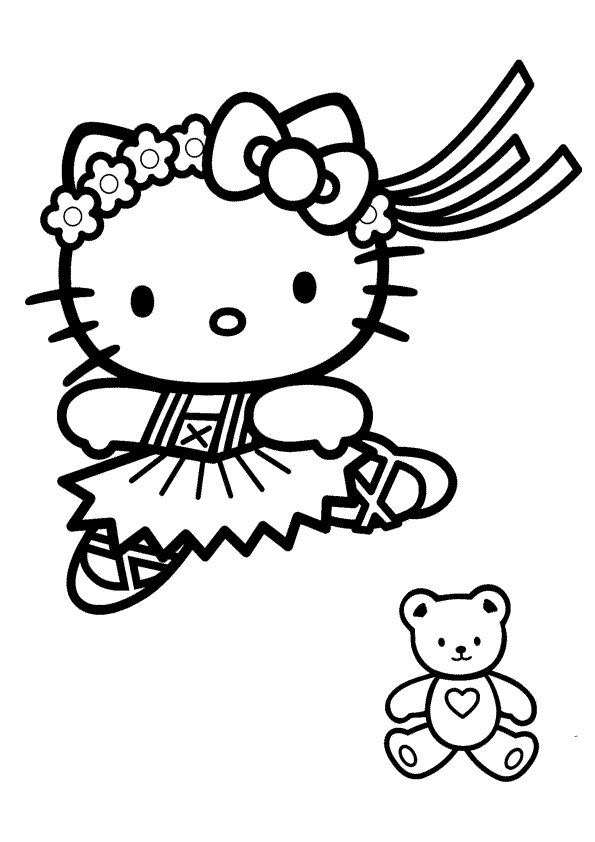 Uma página para colorir com um hello kitty e outros personagens