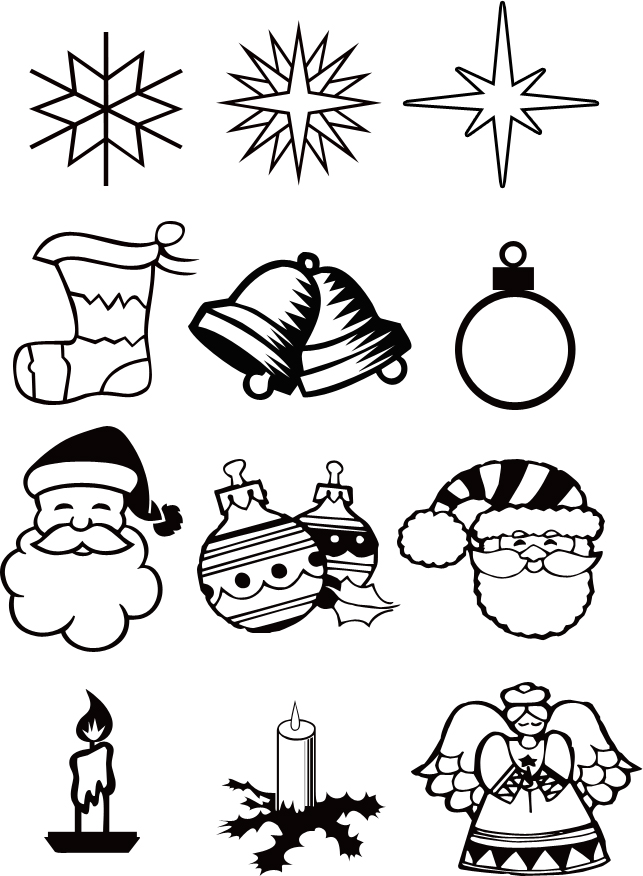 Decorações de Natal para Colorir- Bota, Velas,Pai Natal, Estrelas,  Sinos,Anjo - Brinquedos de Papel